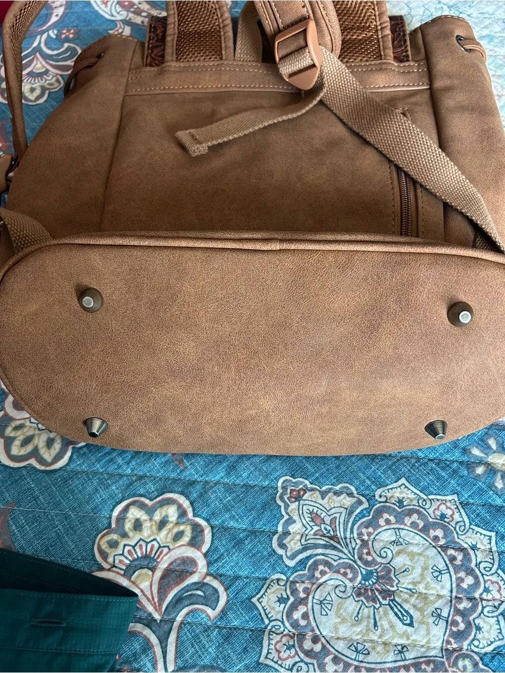 Trinity Ranch Brown Western Tooled Leather-Accented Women’s Backpack purse.